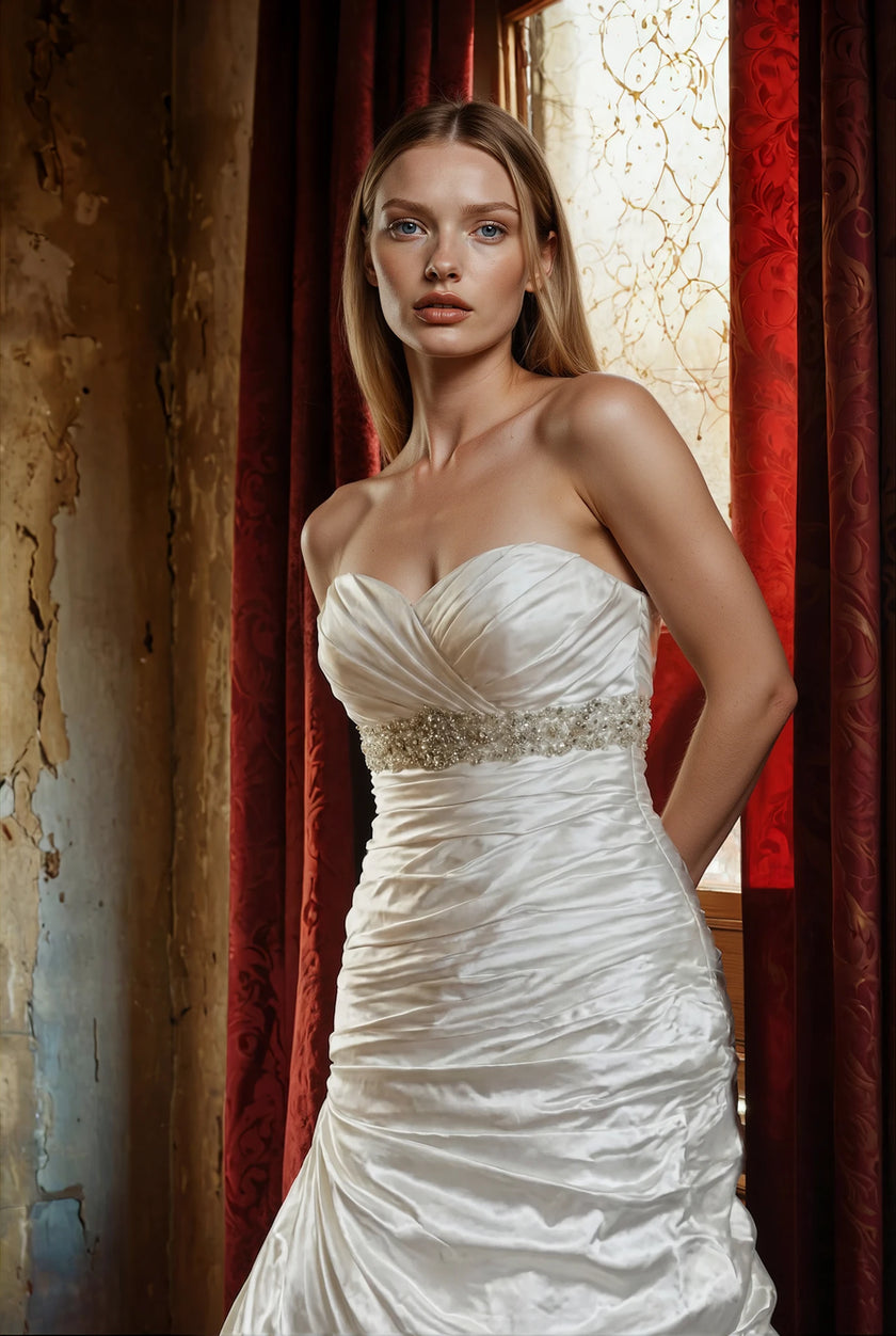 Sottero and Midgley Sabelle Strapless Satin Rhinestone Wedding Gown