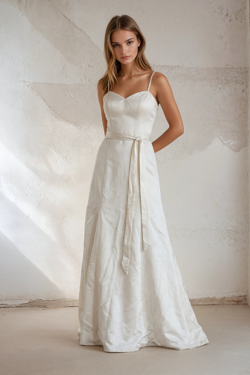 Justin Alexander Strapless Satin Wedding Gown with Button Back – Style 8562 (Size 10)