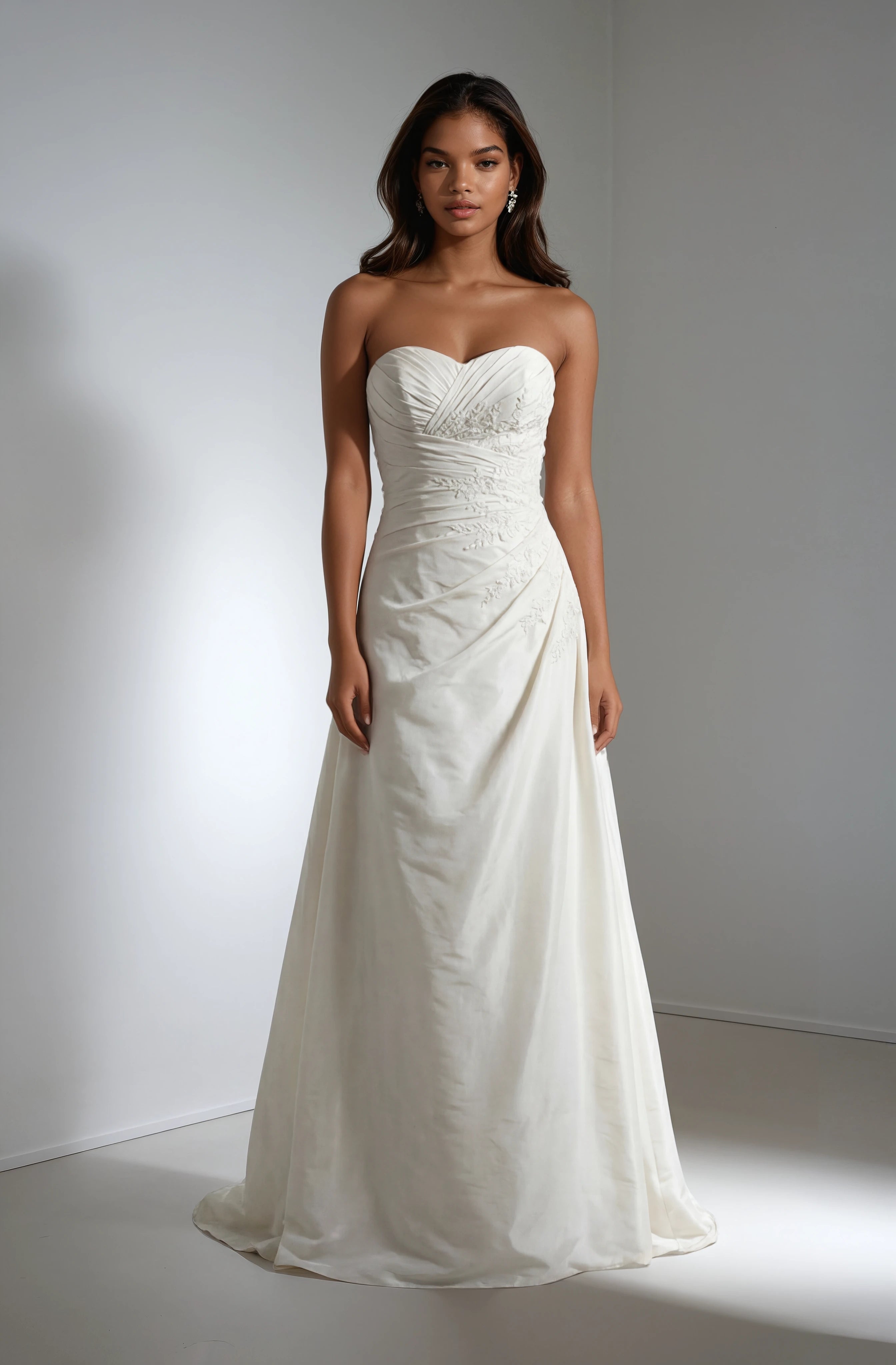 James Clifford Strapless Wedding Gown with Ruched Satin & Beaded Lace Detail