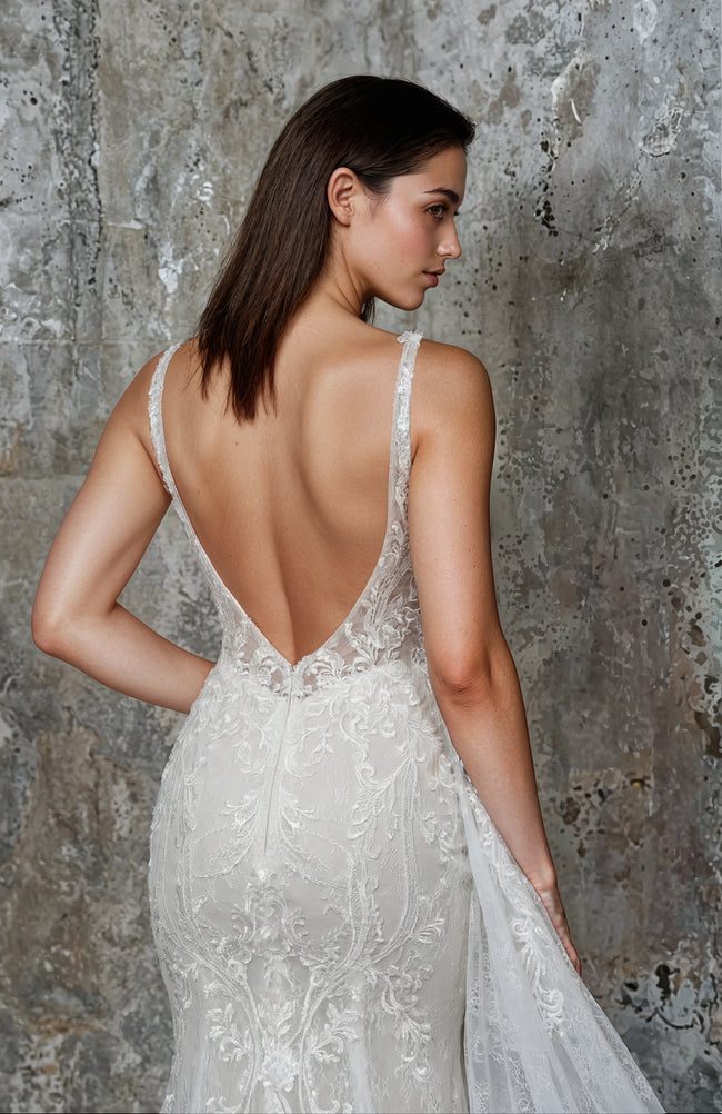 Elysee Neytiri Embroidered Lace Fit-and-Flare Wedding Gown with Illusion Train