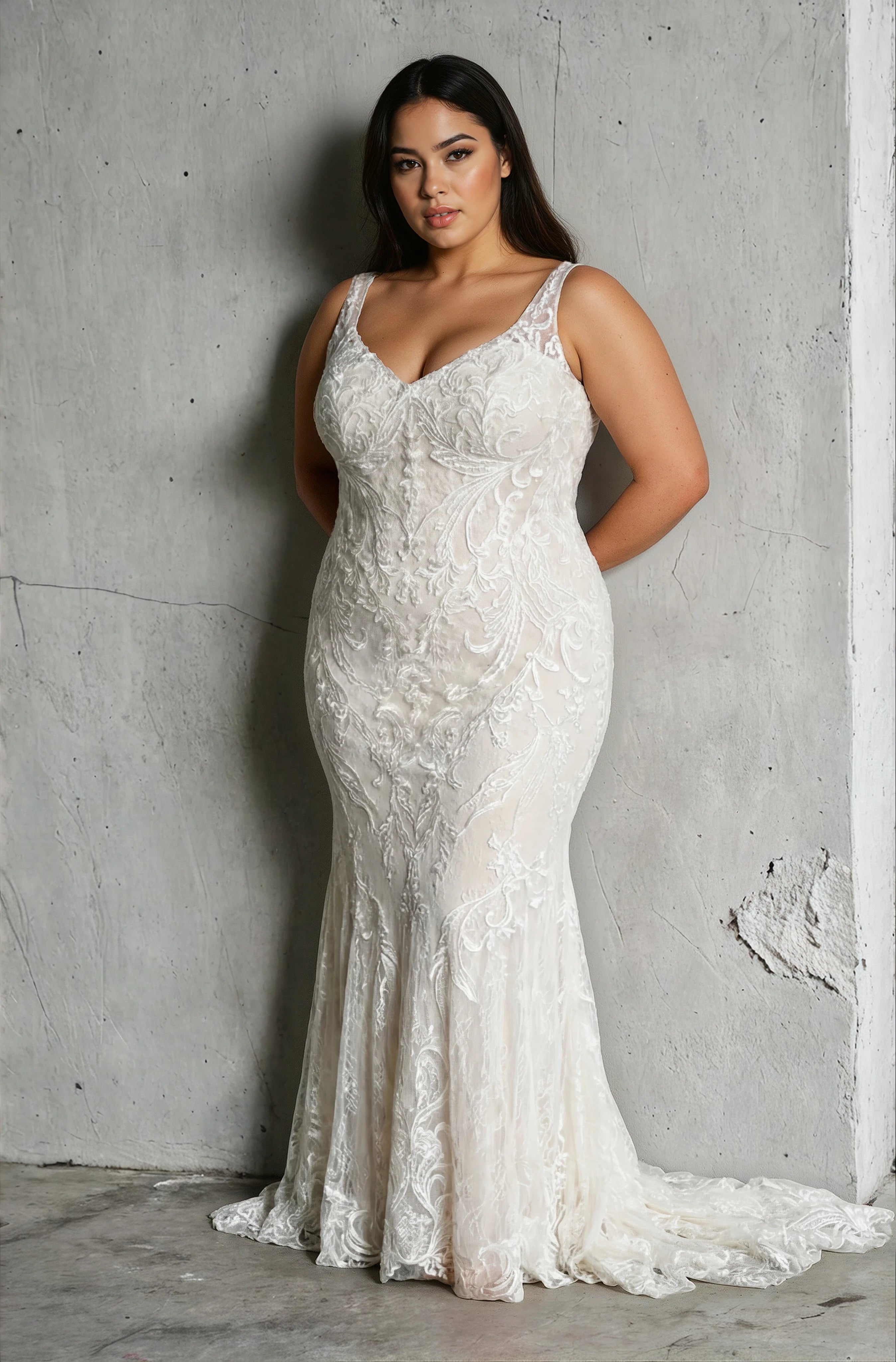 Elysee Neytiri Embroidered Lace Fit-and-Flare Wedding Gown with Illusion Train