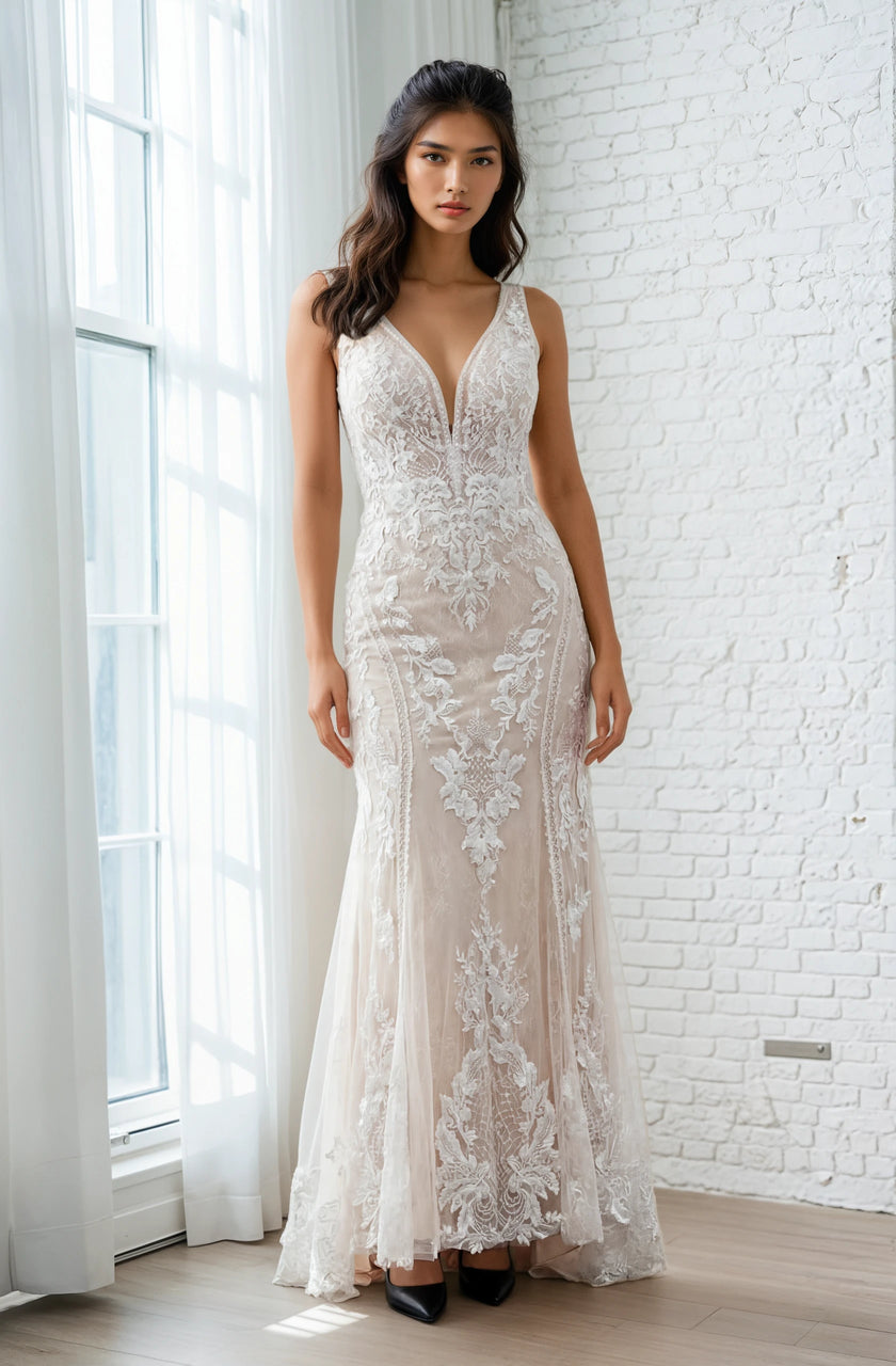 Sottero and Midgley Lace Wedding Gown with Illusion Bodice & Train
