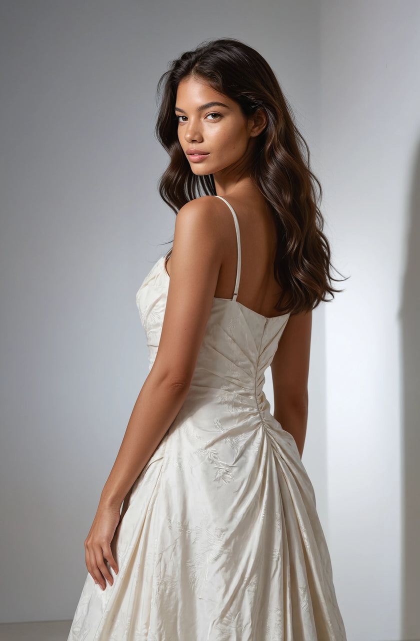 James Clifford Strapless Wedding Gown with Ruched Satin & Beaded Lace Detail