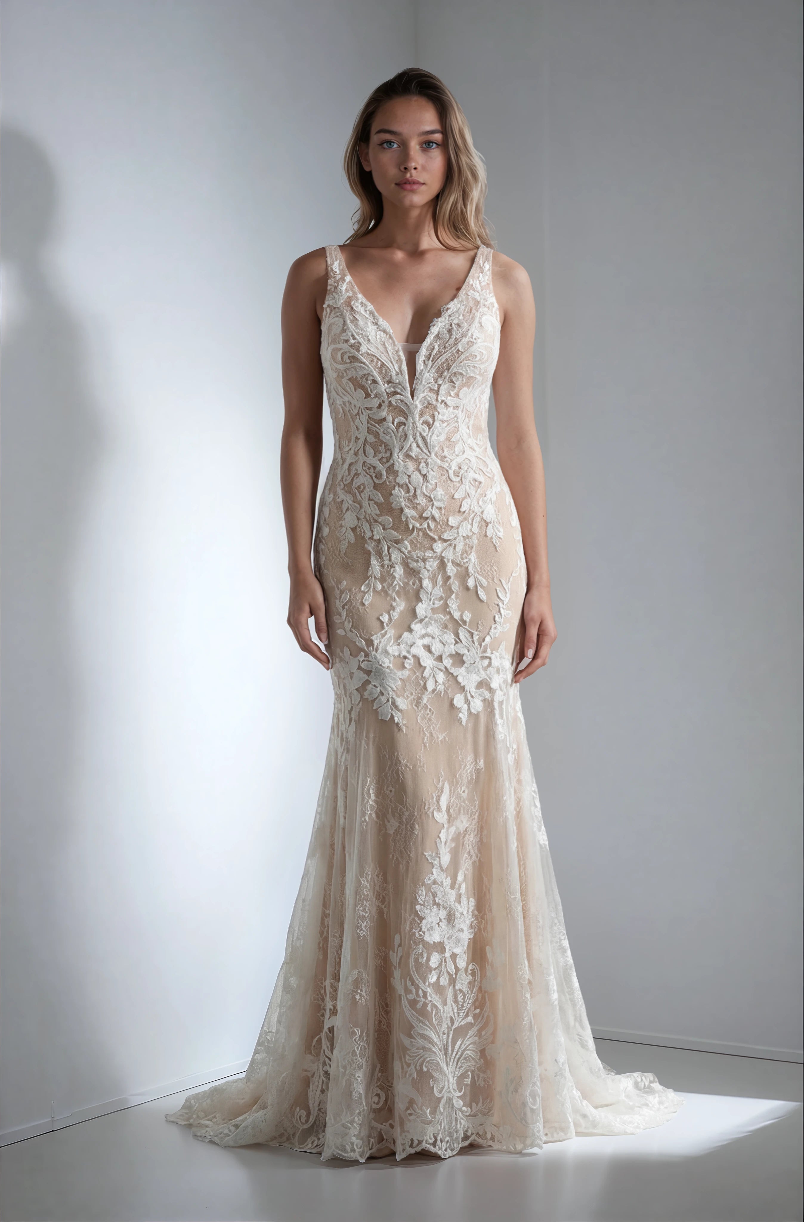 Elysee Edition Ivory Floral Lace Fit-and-Flare Wedding Gown