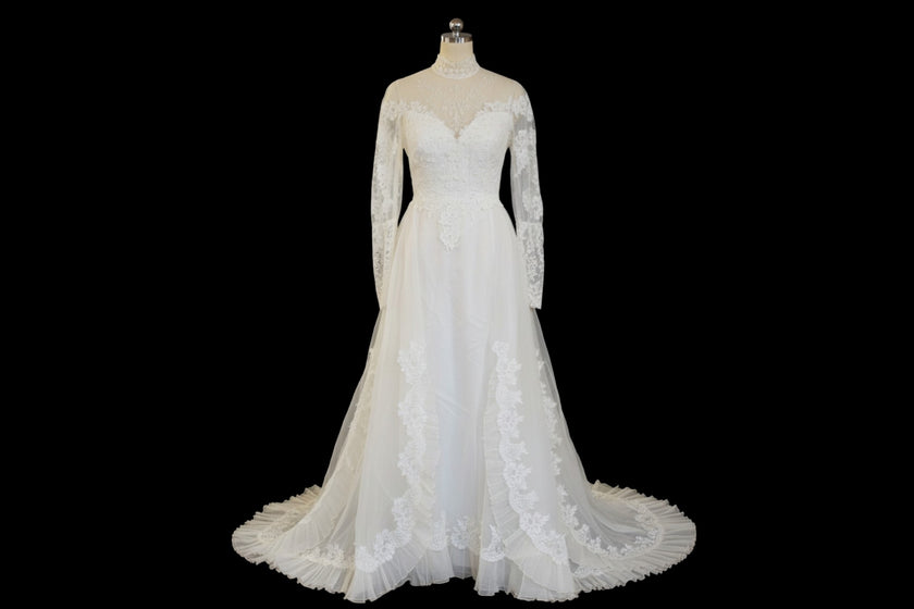 Vintage 1970s Lace Wedding Gown – Romantic Edwardian Revival Bridal Dress