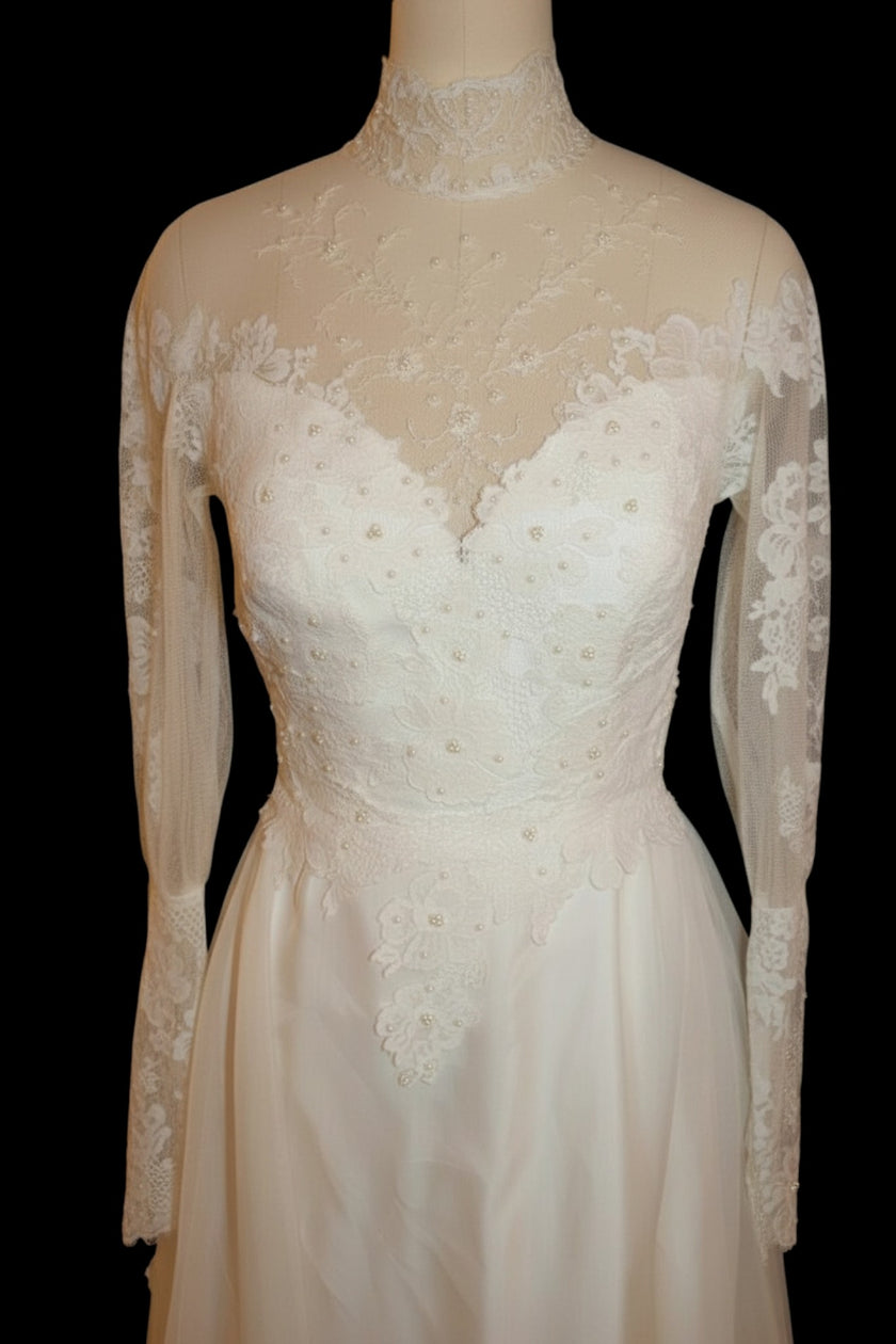 Vintage 1970s Lace Wedding Gown – Romantic Edwardian Revival Bridal Dress