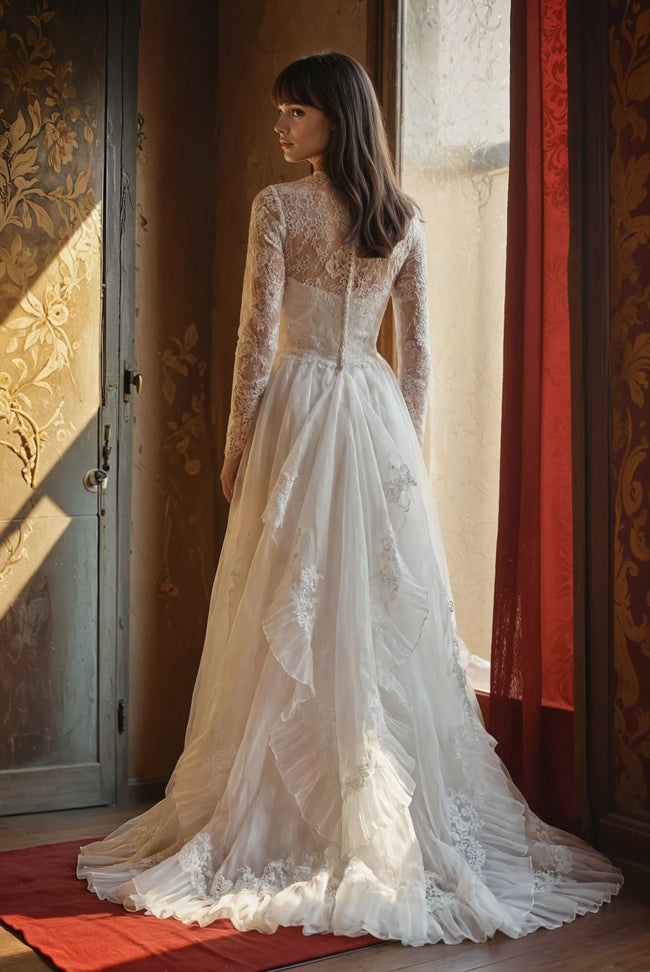 Vintage 1970s Lace Wedding Gown – Romantic Edwardian Revival Bridal Dress