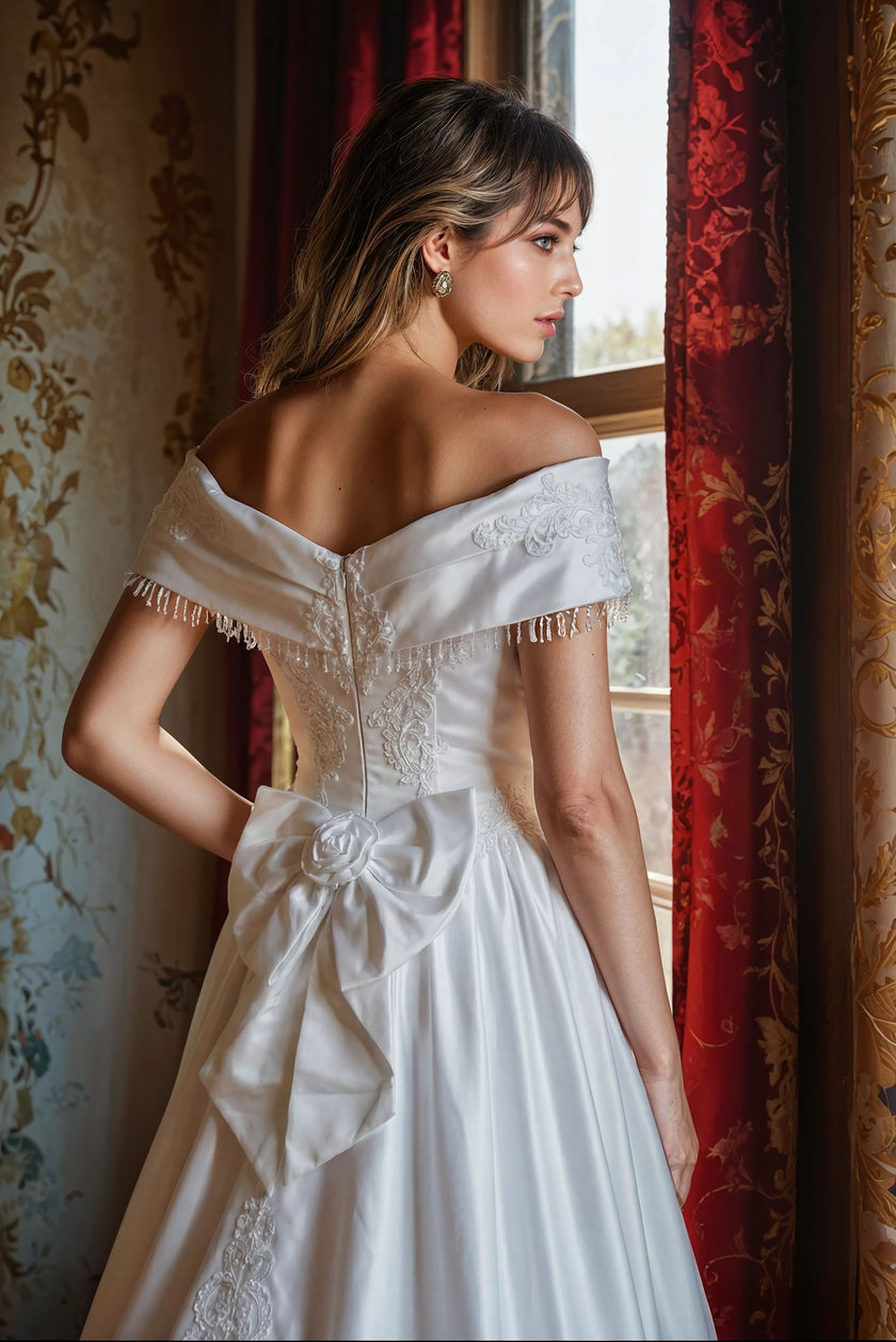 Vintage 80s Alfred Angelo Bows and Beads Wedding Gown