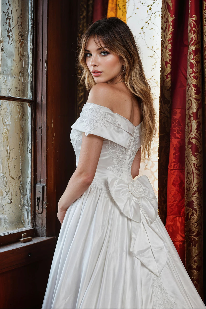 Vintage 80s Alfred Angelo Bows and Beads Wedding Gown