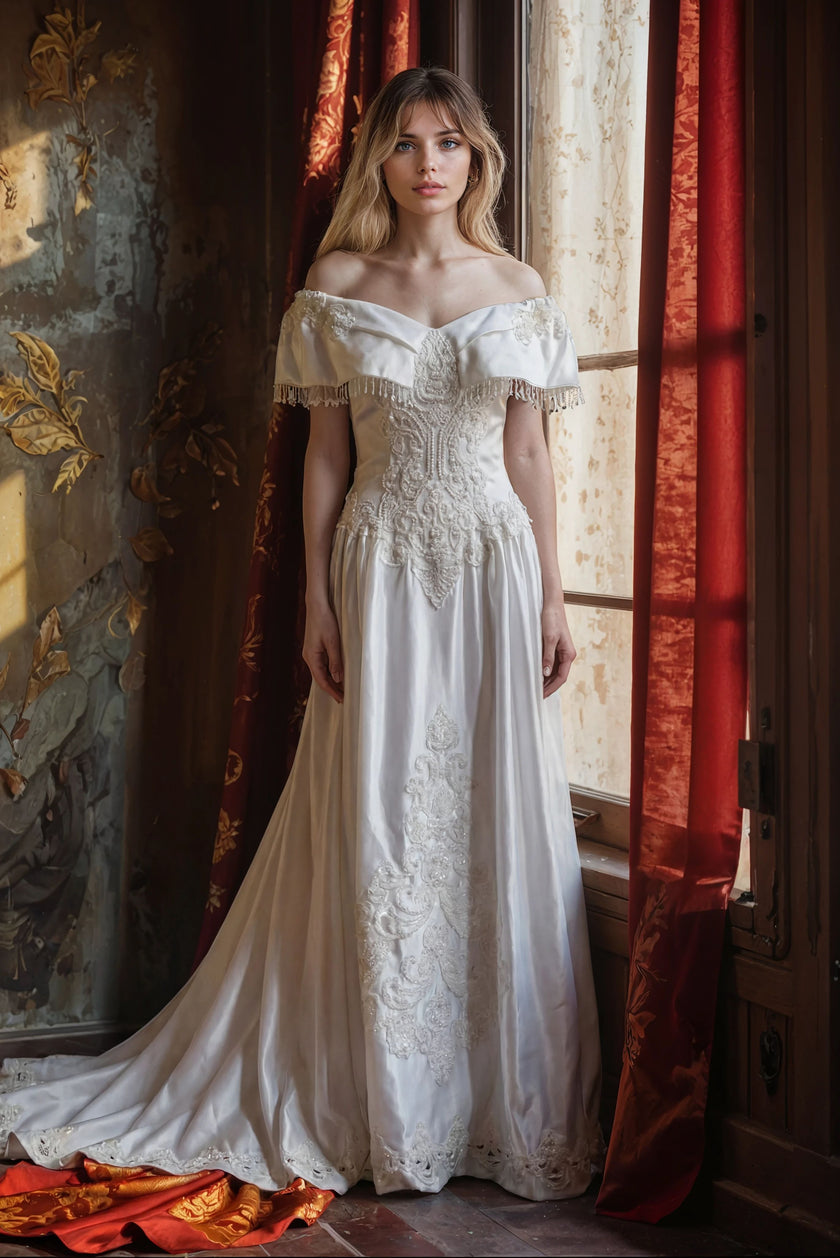 Vintage 80s Alfred Angelo Bows and Beads Wedding Gown