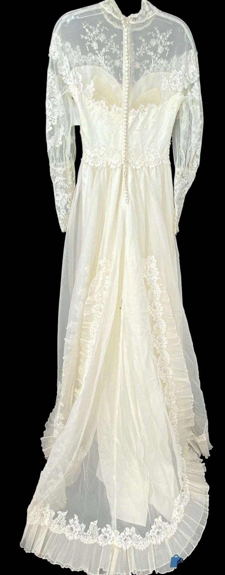 Vintage 1970s Lace Wedding Gown – Romantic Edwardian Revival Bridal Dress