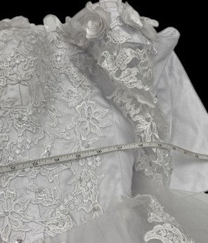 Off-the-Shoulder Lace Wedding Gown with Floral Appliqué Neckline & Illusion Sleeves