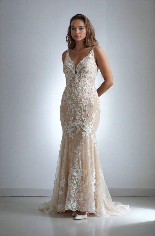 Elysee Edition Ivory Floral Lace Fit-and-Flare Wedding Gown