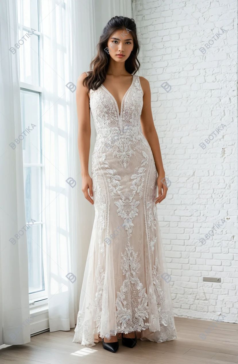 Sottero and Midgley Lace Wedding Gown with Illusion Bodice & Train