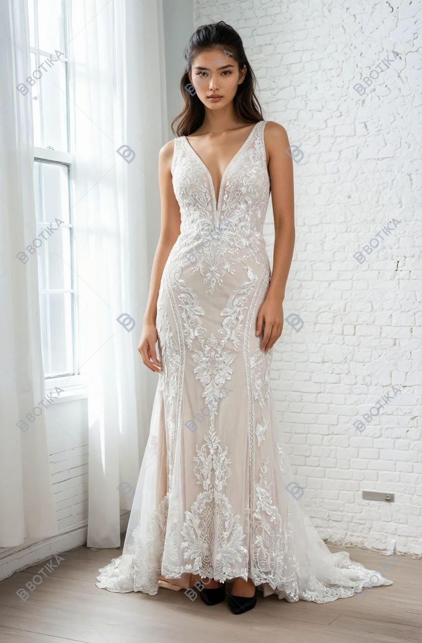 Sottero and Midgley Lace Wedding Gown with Illusion Bodice & Train