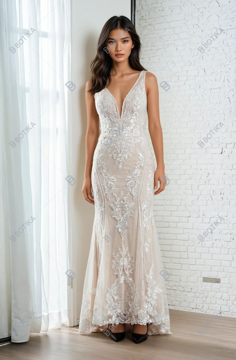 Sottero and Midgley Lace Wedding Gown with Illusion Bodice & Train