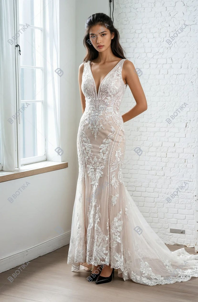 Sottero and Midgley Lace Wedding Gown with Illusion Bodice & Train