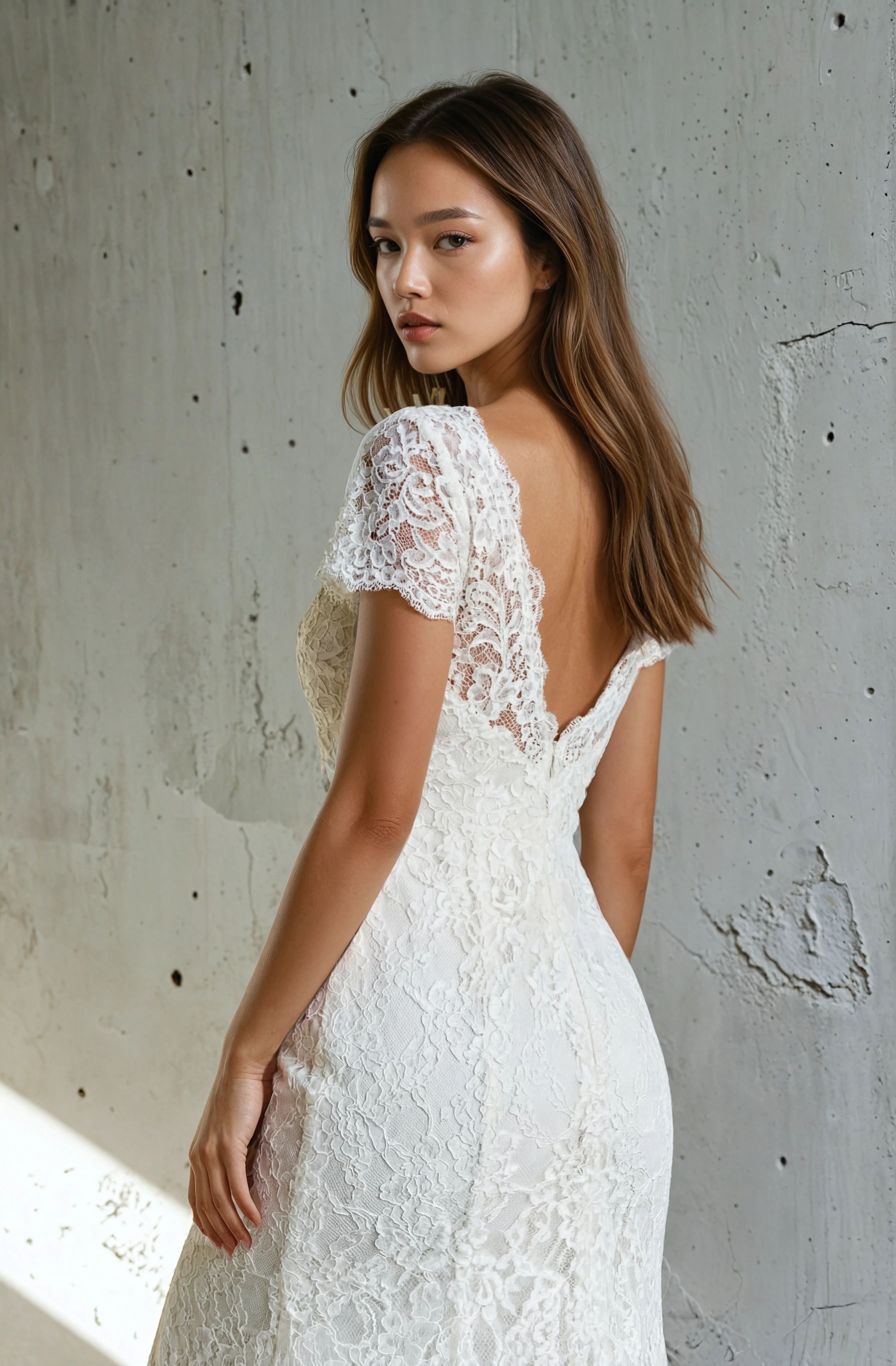 Marys Lace Wedding Dress with Sleeves & Train – Elegant Fitted Bridal Gown