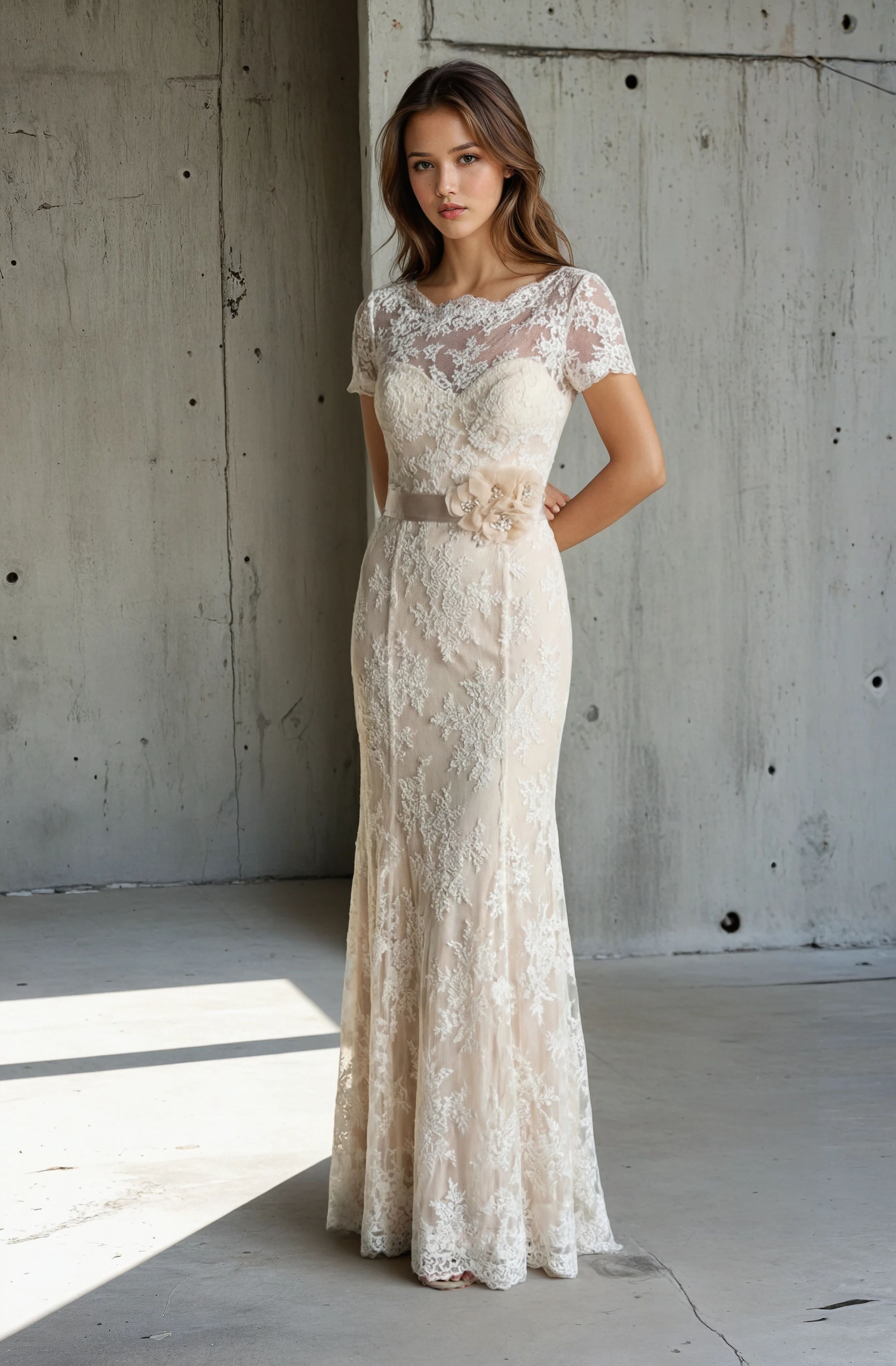 Marys Lace Wedding Dress with Sleeves & Train – Elegant Fitted Bridal Gown