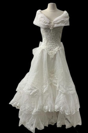 Vintage 1980s–1990s Victorian Revival Lace Wedding Gown