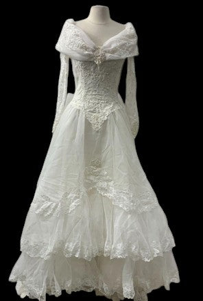Vintage 1980s–1990s Victorian Revival Lace Wedding Gown