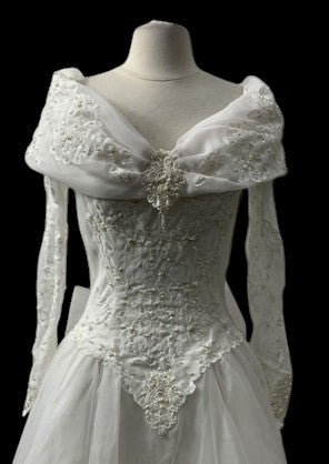 Vintage 1980s–1990s Victorian Revival Lace Wedding Gown