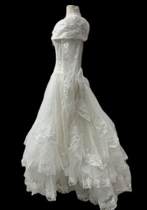 Vintage 1980s–1990s Victorian Revival Lace Wedding Gown