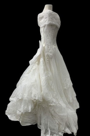 Vintage 1980s–1990s Victorian Revival Lace Wedding Gown