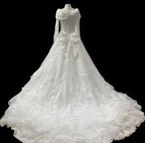 Vintage 1980s–1990s Victorian Revival Lace Wedding Gown