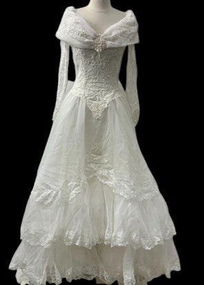 Vintage 1980s–1990s Victorian Revival Lace Wedding Gown
