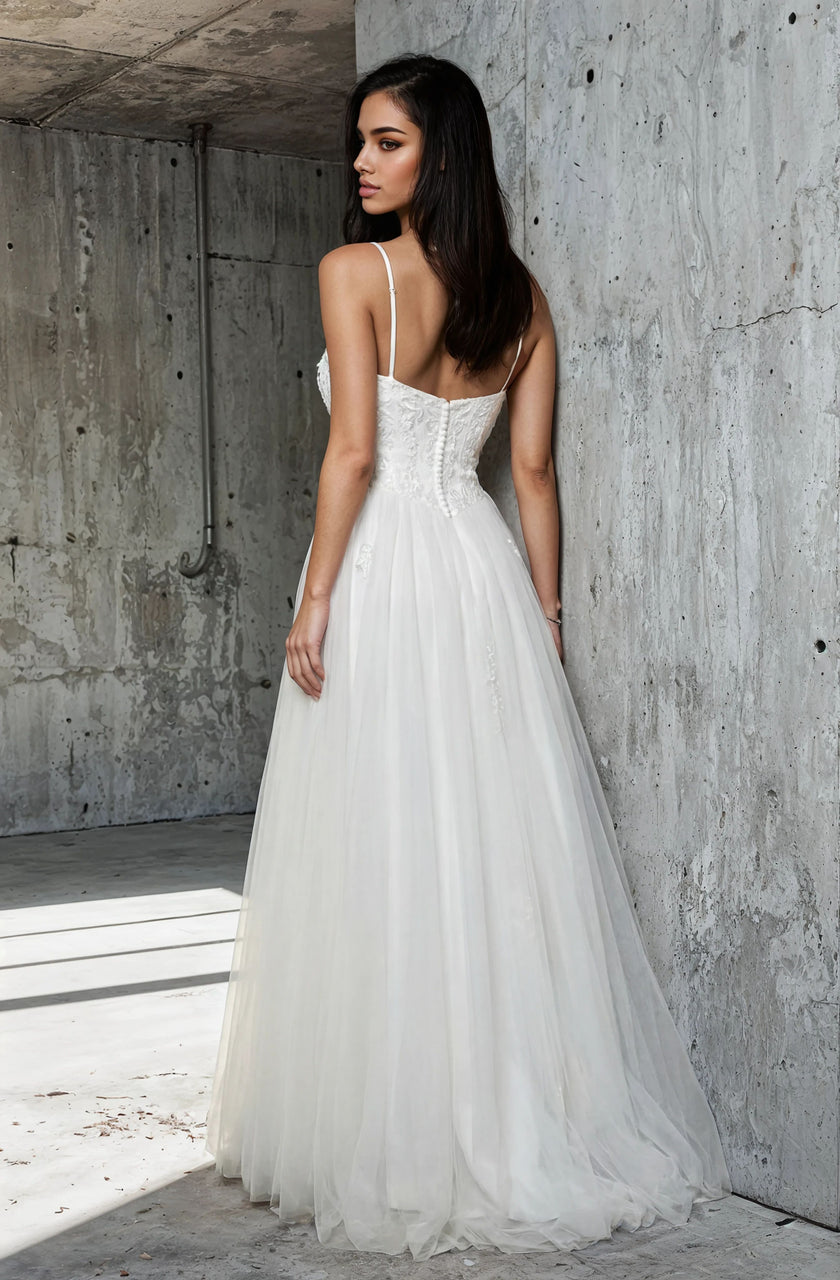 Oleg Cassini A-Line Wedding Dress with Corset Bodice & Tulle Skirt