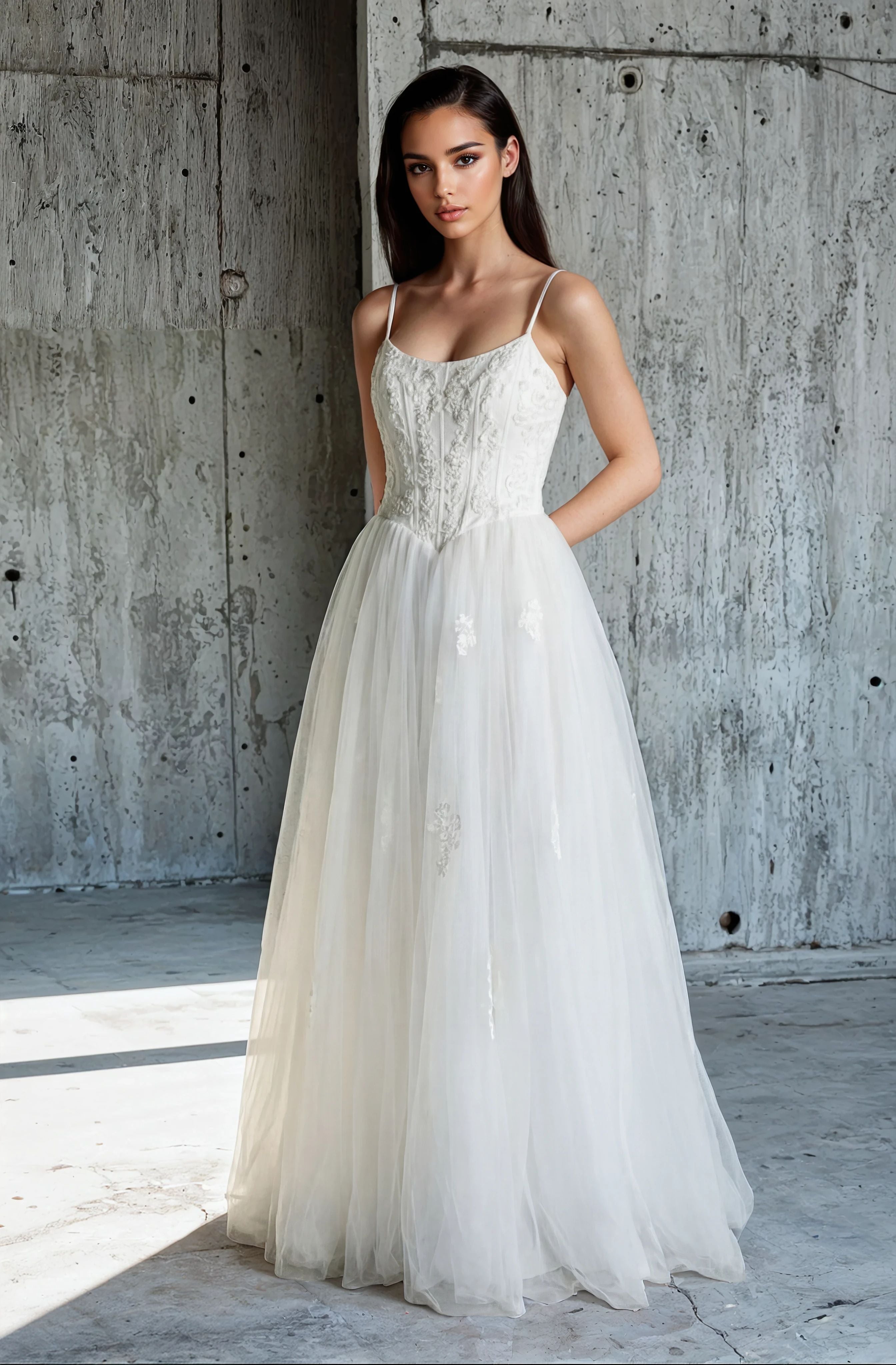 Oleg Cassini A-Line Wedding Dress with Corset Bodice & Tulle Skirt
