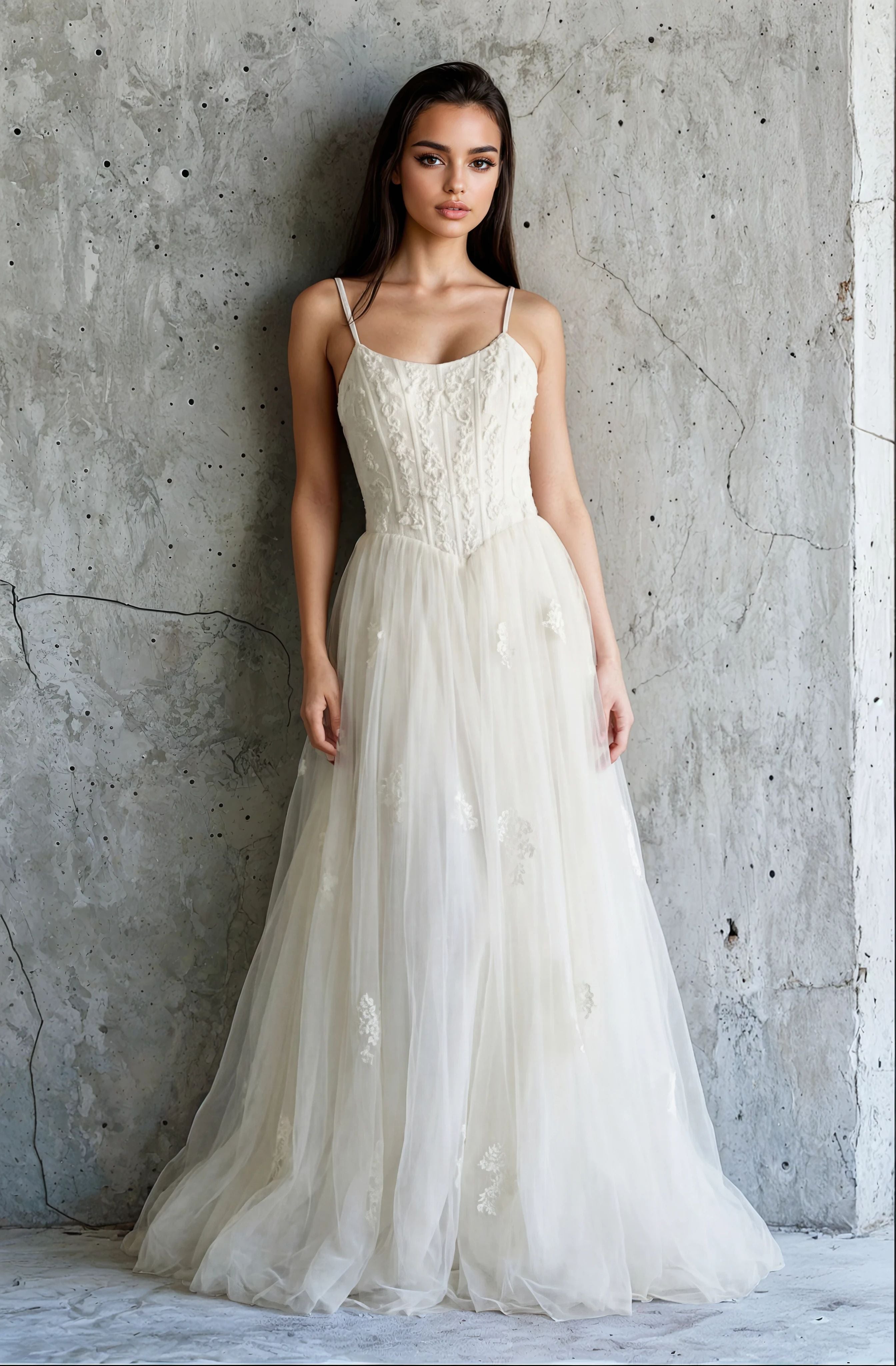 Oleg Cassini A-Line Wedding Dress with Corset Bodice & Tulle Skirt