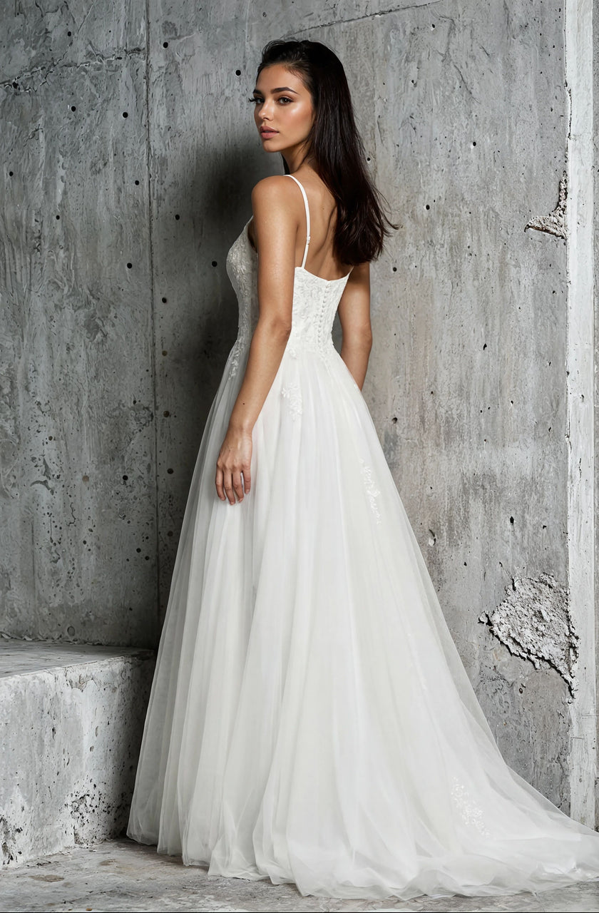 Oleg Cassini A-Line Wedding Dress with Corset Bodice & Tulle Skirt