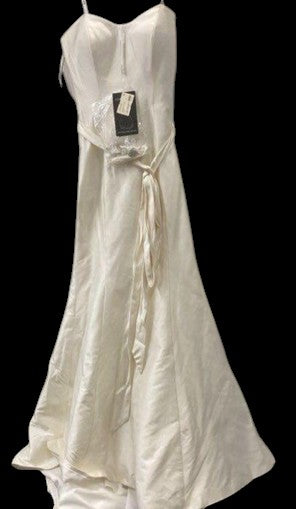 Justin Alexander Strapless Satin Wedding Gown with Button Back – Style 8562 (Size 10)