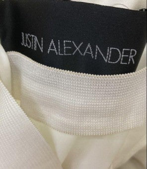 Justin Alexander Strapless Satin Wedding Gown with Button Back – Style 8562 (Size 10)