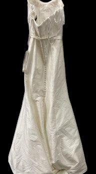 Justin Alexander Strapless Satin Wedding Gown with Button Back – Style 8562 (Size 10)