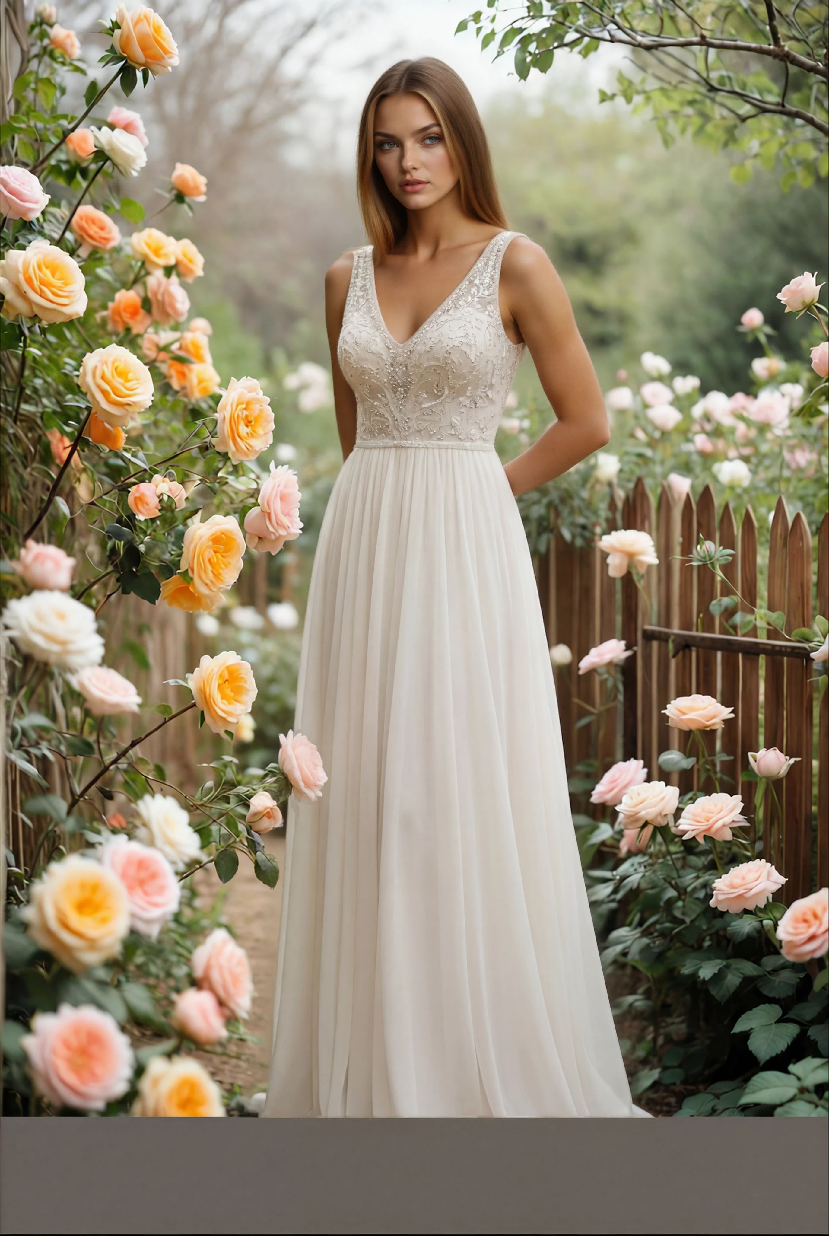 Stella York Beaded Lace & Tulle A-Line Wedding Dress with Deep V Back