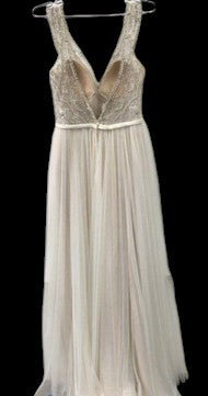 Stella York Beaded Lace & Tulle A-Line Wedding Dress with Deep V Back