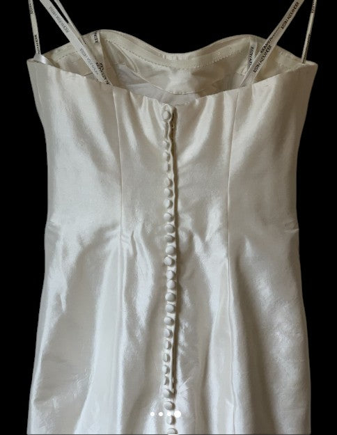 Justin Alexander Strapless Satin Wedding Gown with Button Back – Style 8562 (Size 10)